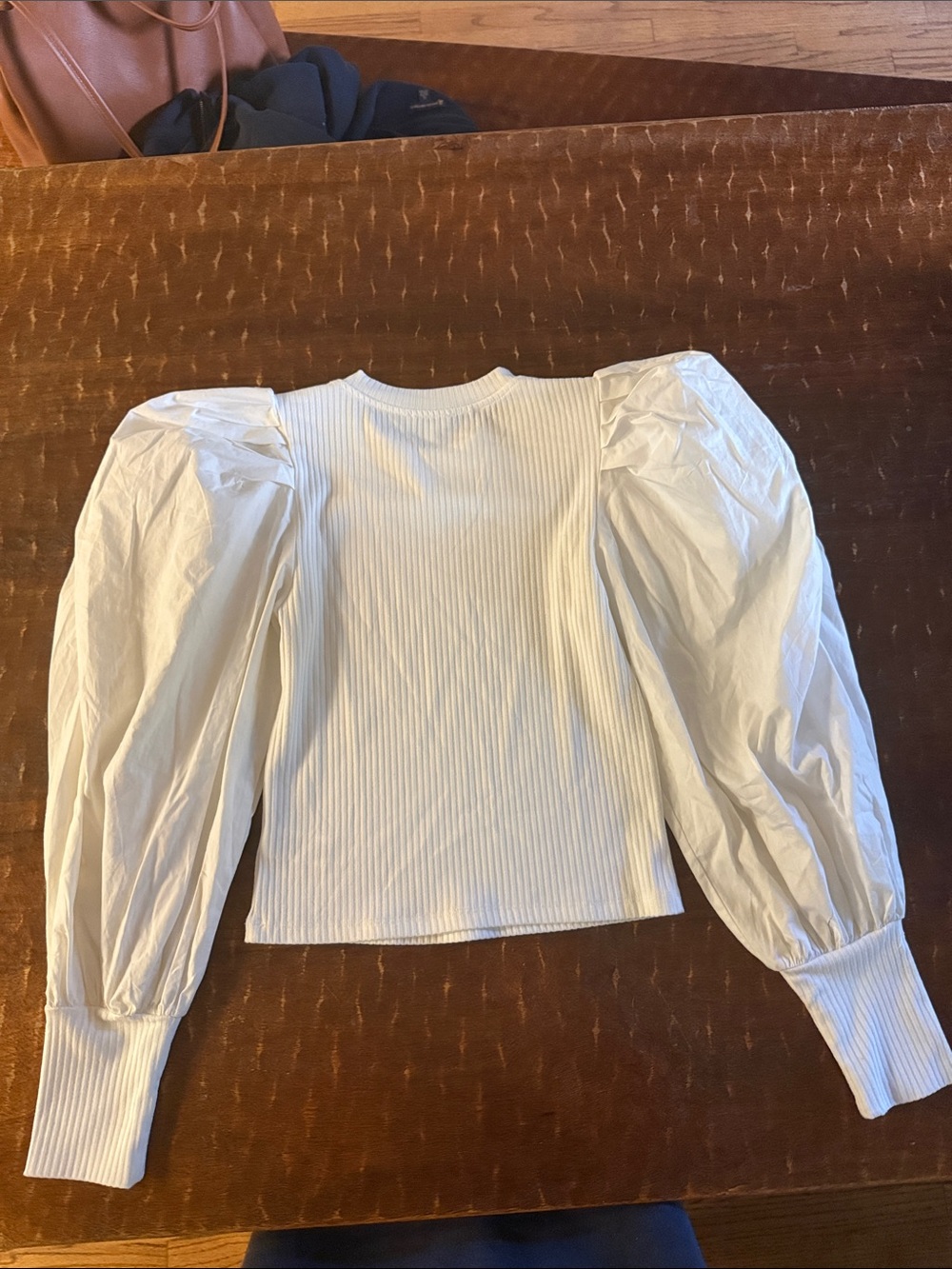 TCEC White Ribbed Puff-Sleeve Top - Picture 6 of 7